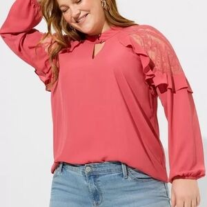 Torrid Pink Ruffle Sleeve Blouse Sz1X New With Tag